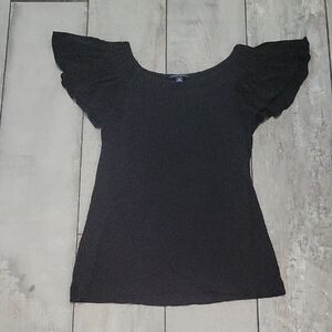 Banana Republic Black Ruffled Flutter Sleeve Blouse #37